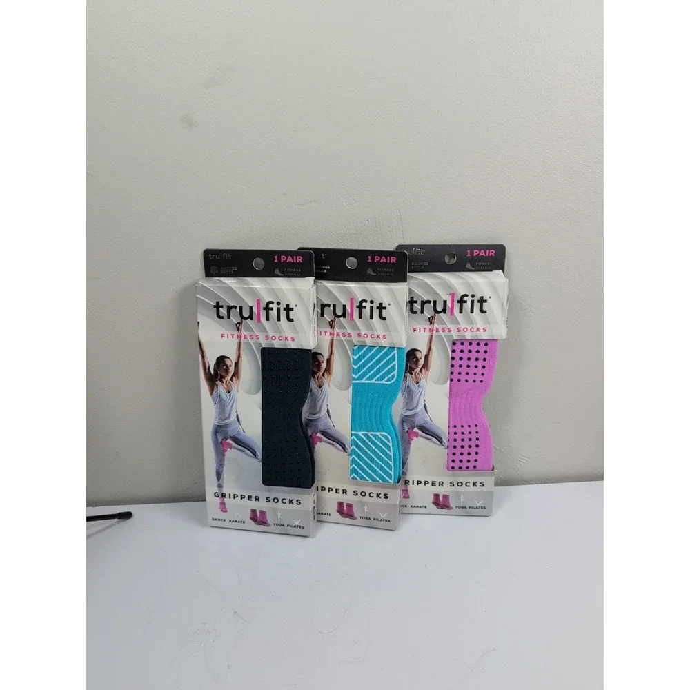 Tru Fit Non-Slip Yoga Dance Exercise Fitness‎ Socks New Set Of Three Size 9-11